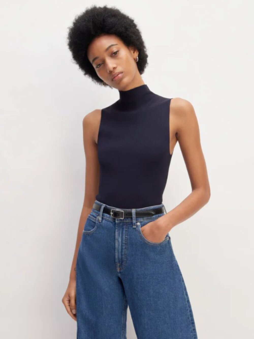 Everlane • The Viscose Mock Neck Top, Navy